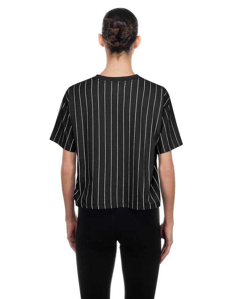 New Era Women's Black La 2028 Summer Mesh Back Pinstripe Boxy T-Shirt