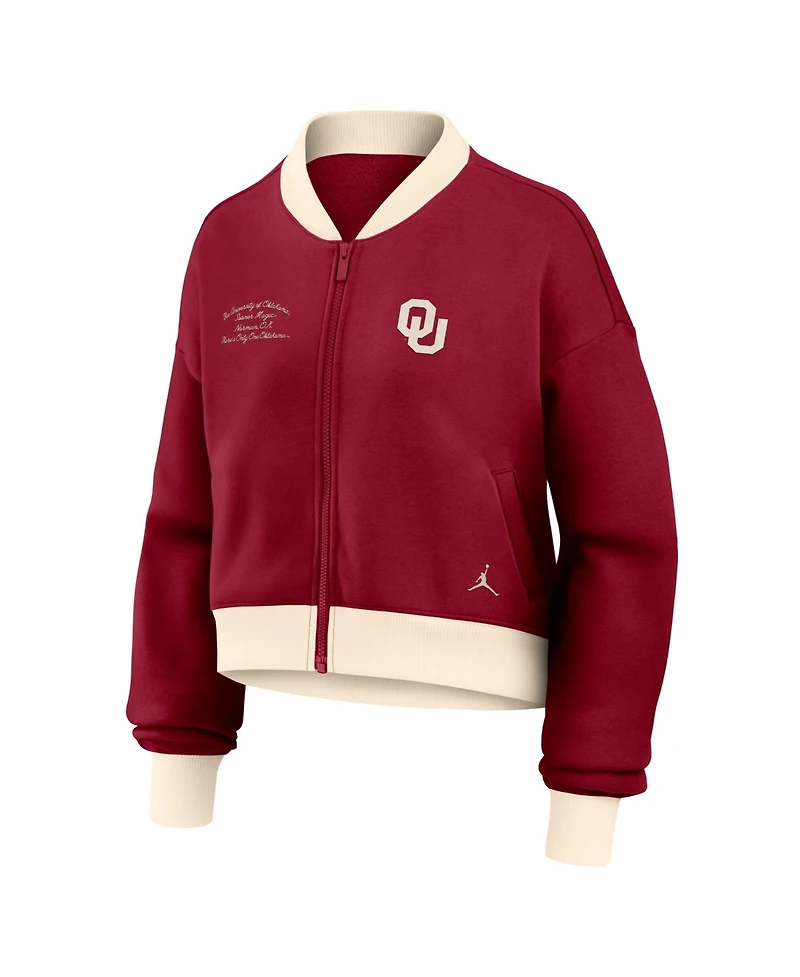 Nike Women's Crimson Oklahoma Sooners Oversized Academic Cropped Full-Zip Bomber Jacket