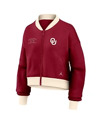 Nike Women's Crimson Oklahoma Sooners Oversized Academic Cropped Full-Zip Bomber Jacket