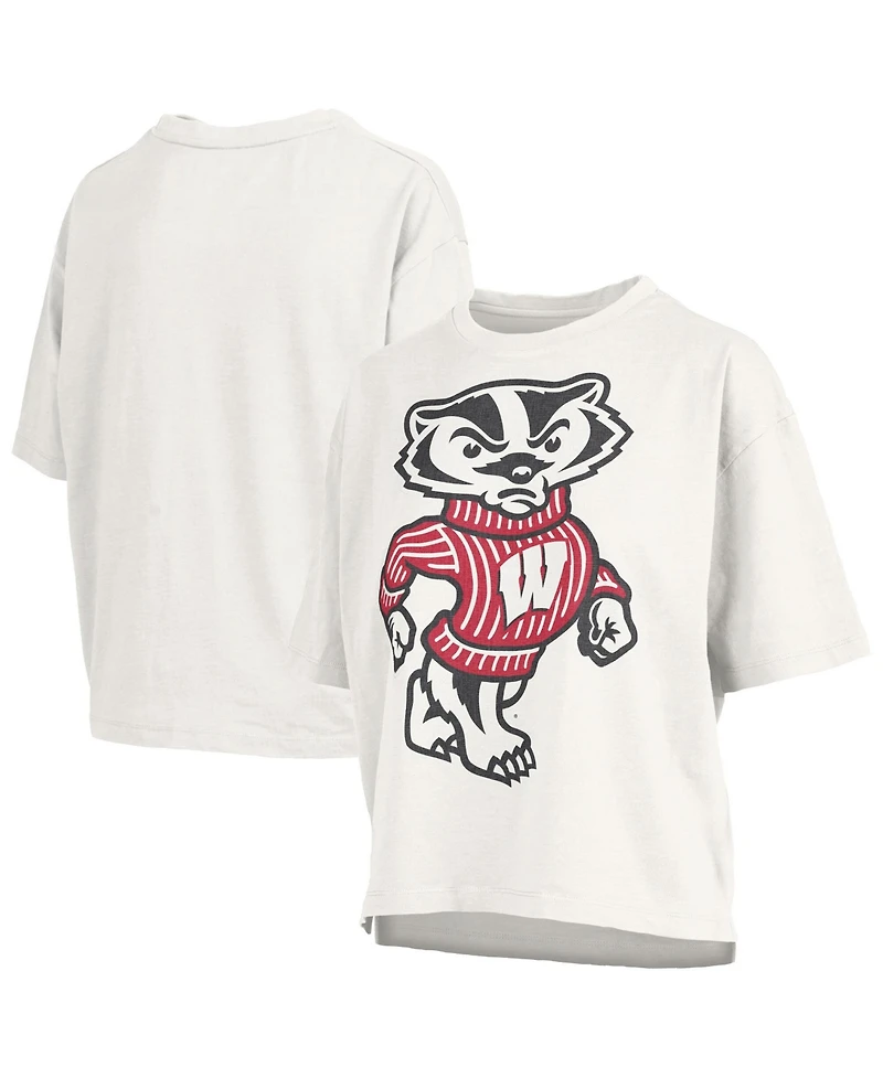 Pressbox Women's White Wisconsin Badgers Big Canvas Puff Castillo Motley Slub T-Shirt
