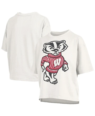 Pressbox Women's White Wisconsin Badgers Big Canvas Puff Castillo Motley Slub T-Shirt