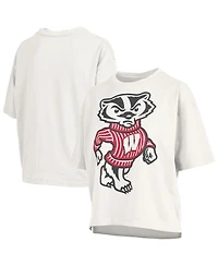 Pressbox Women's White Wisconsin Badgers Big Canvas Puff Castillo Motley Slub T-Shirt