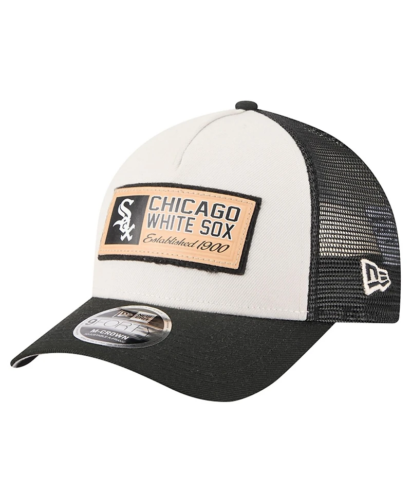 New Era Men's Stone, Black Chicago White Sox Text A-Frame Trucker 9FORTY Hat