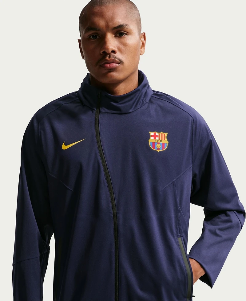 Nike Men's Blue Barcelona Strike Shield Full-Zip Hooded Rain Jacket