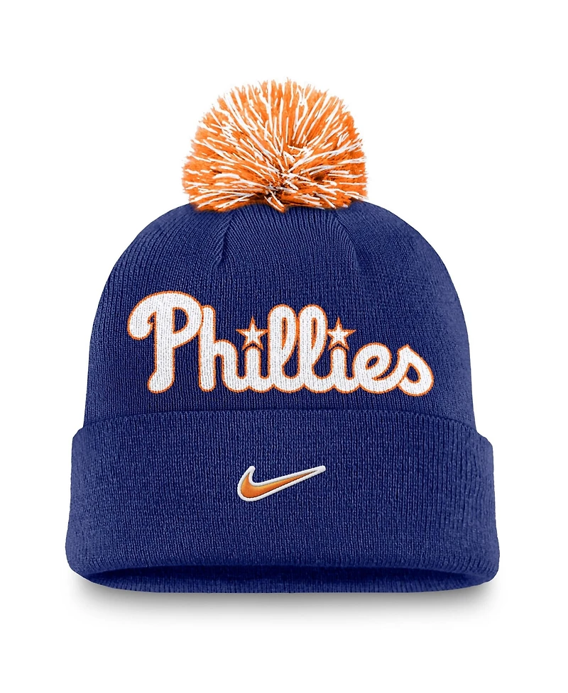 Nike Men's Royal Philadelphia Phillies Peak Cuffed Knit with Pom Hat