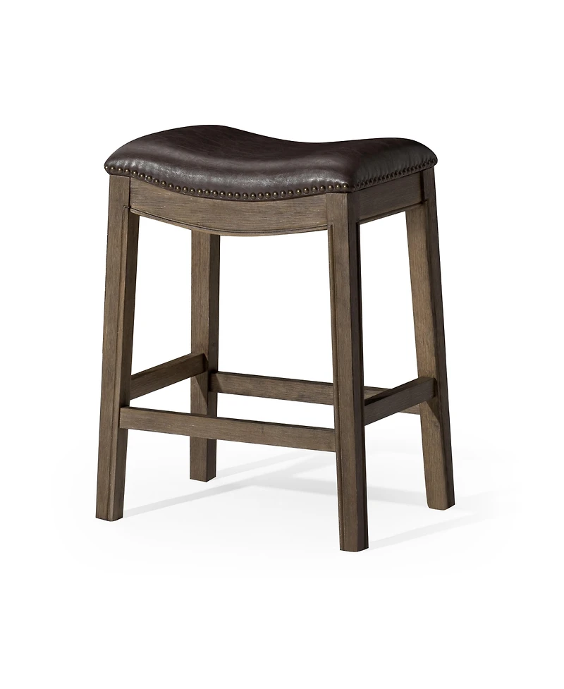 Maven Lane Adrien Saddle Counter Stool Reclaimed Oak Finish w/ Ash Grey Fabric Upholstery