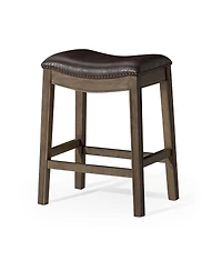 Maven Lane Adrien Saddle Counter Stool Reclaimed Oak Finish w/ Ash Grey Fabric Upholstery