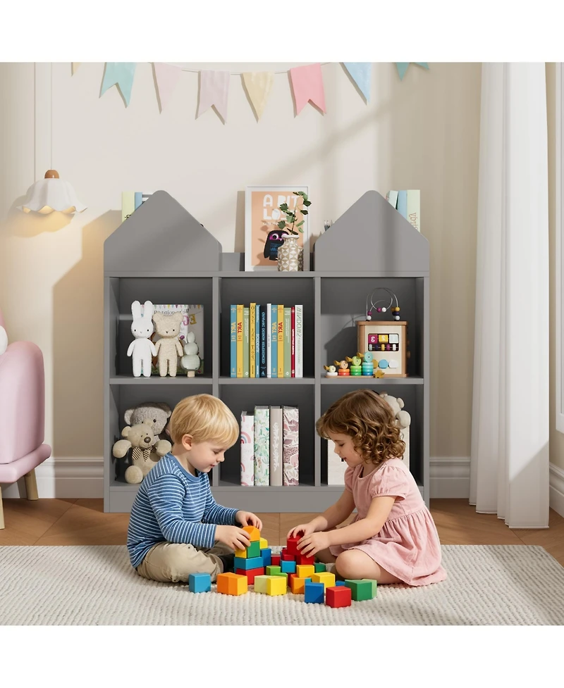 gaomon toy storage organizer with book racks and open cubbies, castle design kids bookshelf, toddler chest for playroom, nursery, daycare use