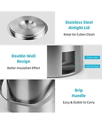 Piscifun Stainless Steel Double Wall Insulated Ice Bucket With Lid Tongs 3L For Parties Home Bar