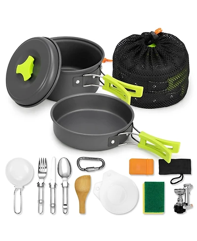 Piscifun 15 Piece Camping Cookware Mess Kit Nonstick Lightweight Portable Outdoor Cooking Set For Hiking Picnic