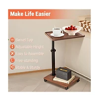homfan C-Shaped End Table – Adjustable Height 360degree(s) Swivel Tv Tray, Couch Table with Wheels Slides Under Sofa for Eating or Work