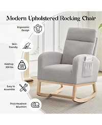 homfan Set of 2 Rocking Chairs, Sherpa Upholstered Glider Recliner with High Back and Rubber Wood Legs for Dining Room or Lounge