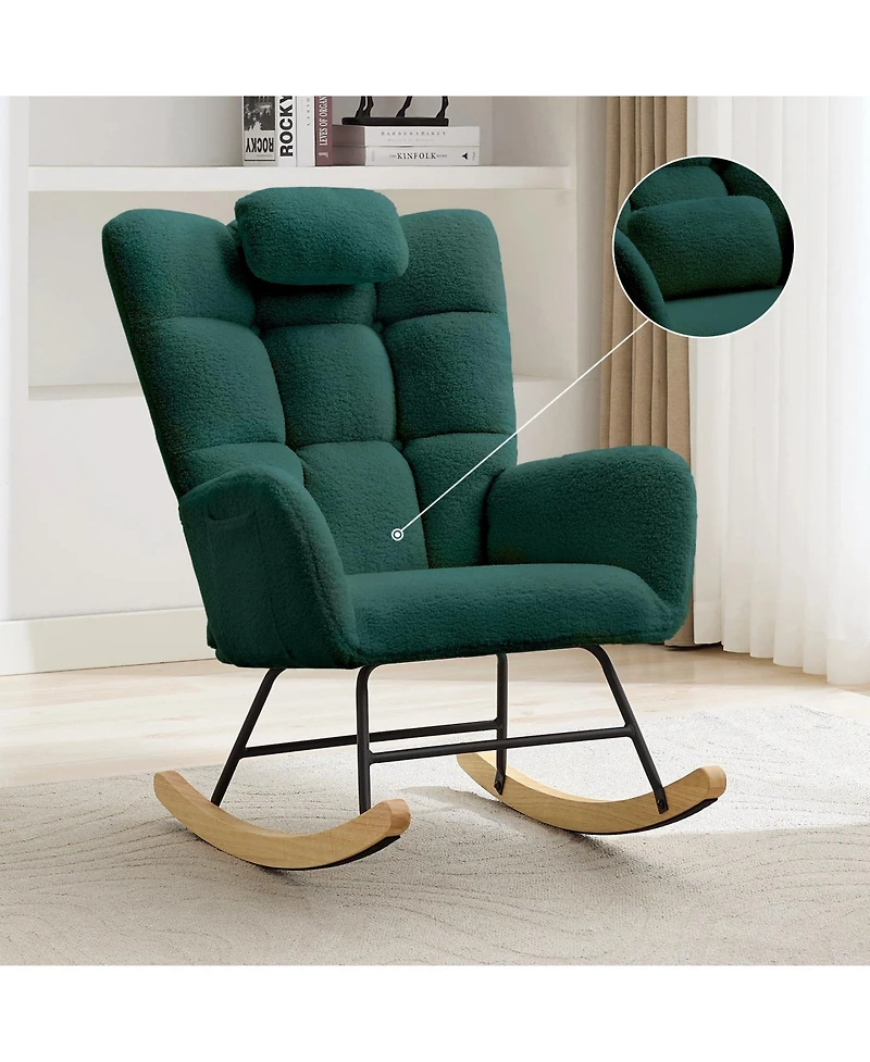 homfan High Back Rocking Chair, Upholstered Glider Accent Armchair with Soft Fleece Fabric for Living Room or Bedroom