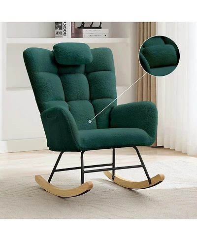 homfan High Back Rocking Chair, Upholstered Glider Accent Armchair with Soft Fleece Fabric for Living Room or Bedroom