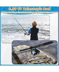 Aofar 6.89ft Telescopic Fishing Rod Reel Combo Collapsible Kit