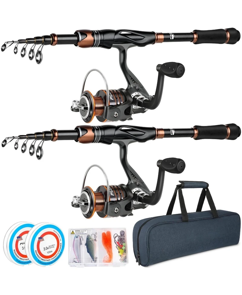 Aofar 2PACK Fishing Rod Reel Combo Telescopic Carbon Spinning Travel Kit 1.80M / 5.91FT