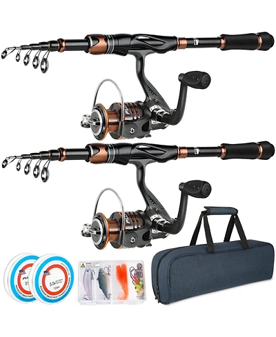 Aofar 2PACK Fishing Rod Reel Combo Telescopic Carbon Spinning Travel Kit 1.80M / 5.91FT