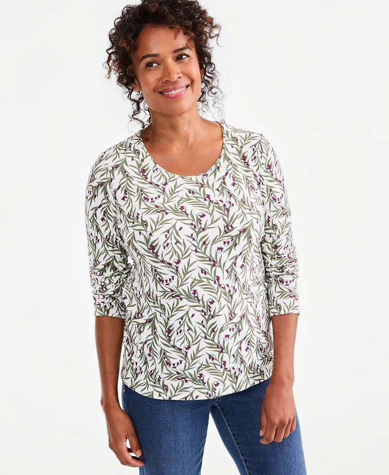 Style & Co Women's Printed Long-Sleeve Scoop-Neck Top, Macy's Exclusive