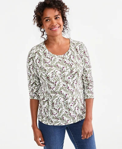 Style & Co Women's Printed Long-Sleeve Scoop-Neck Top, Macy's Exclusive