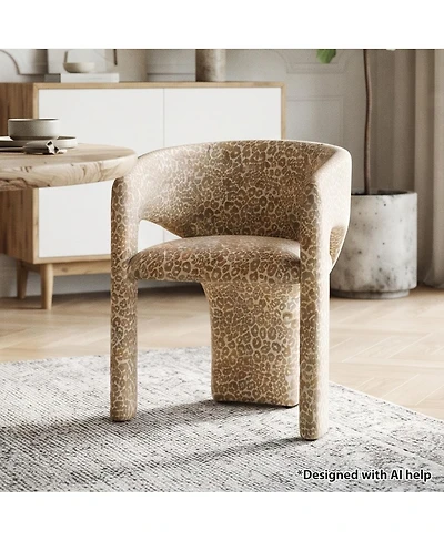 Maison Boucle Upholstered Leopard Print Accent Chair, Fabric, Dining Armchair With Curved Back, Padded Seat, Open Back Design