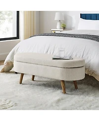 sumyeg Oval Storage Ottoman Bench with Rubber Wood Legs for Bedroom or Entryway