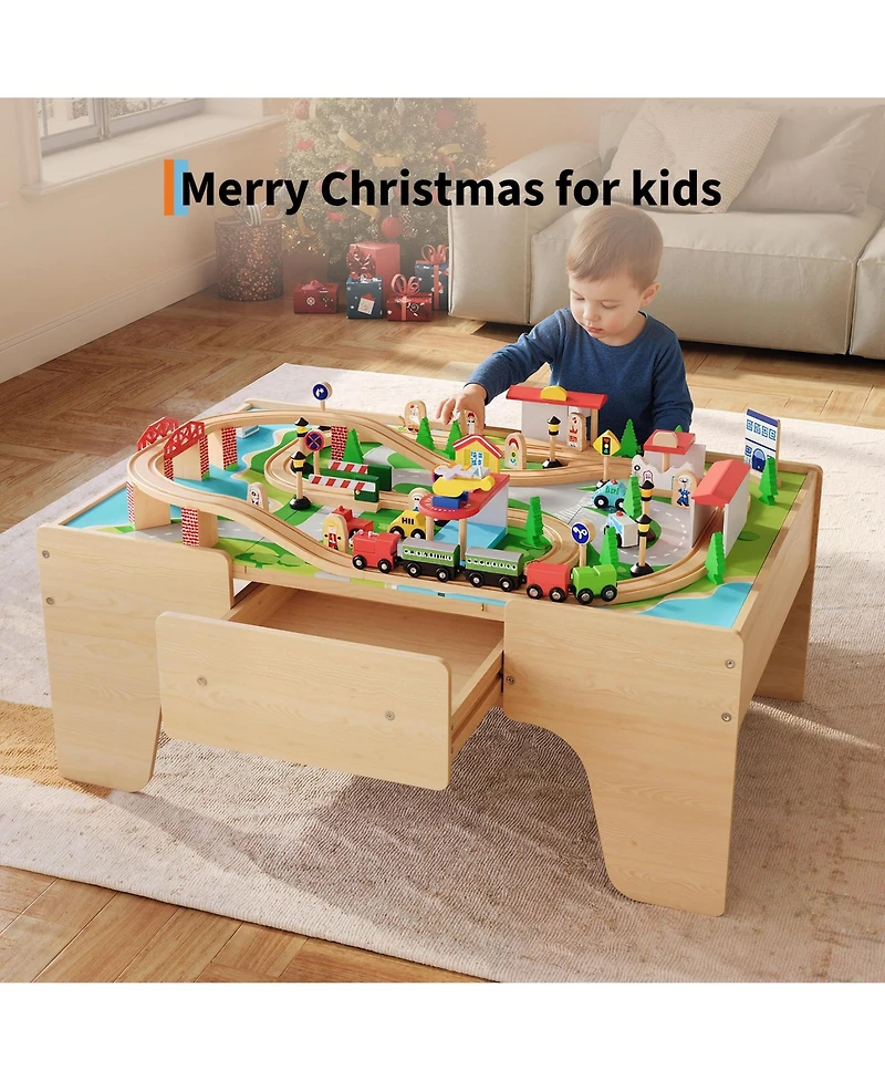 homfan 84-Piece Wooden Train Activity Table with Storage