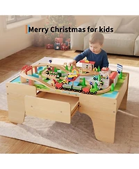 homfan 84-Piece Wooden Train Activity Table with Storage