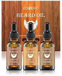Lovery Nourishing and Moisturizing Beard Oil in Vanilla, Cedarwood and Sandalwood Scent - 3pc Mens Care Gift Set