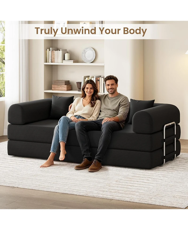 Gaomon 79" Convertible Sofa Bed, 4-in-1 Frameless Corduroy Folding No Assembly Required, Floor-Standing Mattress, Double with Pillows