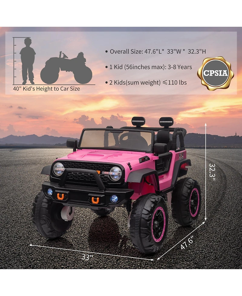 homfan 24v 2 Seater Electric Ride On Truck, Pink 4 Wheel Battery Powered Car Toy with Remote Control for Boys and Girls Ages 3 to 8