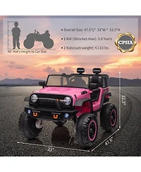 homfan 24v 2 Seater Electric Ride On Truck, Pink 4 Wheel Battery Powered Car Toy with Remote Control for Boys and Girls Ages 3 to 8