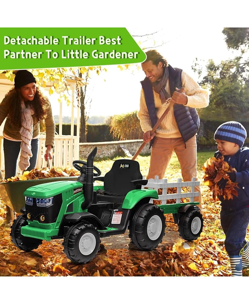 homfan Kids Ride on Tractor with Remote Control,12v Battery Powered Electric Tractor with Detachable Trailer and Bluetooth Music