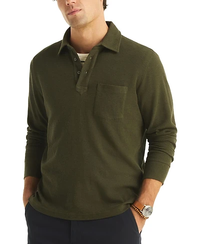 Nautica Men's Waffle Knit Cotton Blend Long-Sleeve Polo Shirt