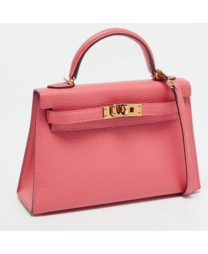 Pre-Owned Hermes Kelly Ii Sellier Mini Finish Rose Azalee Chevre Leather Top Handle Bag