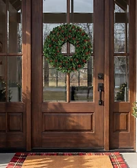 Nearly Natural 24" Ultraviolet Resistant Artificial Holly Berry Christmas Wreath Indoor And Outdoor