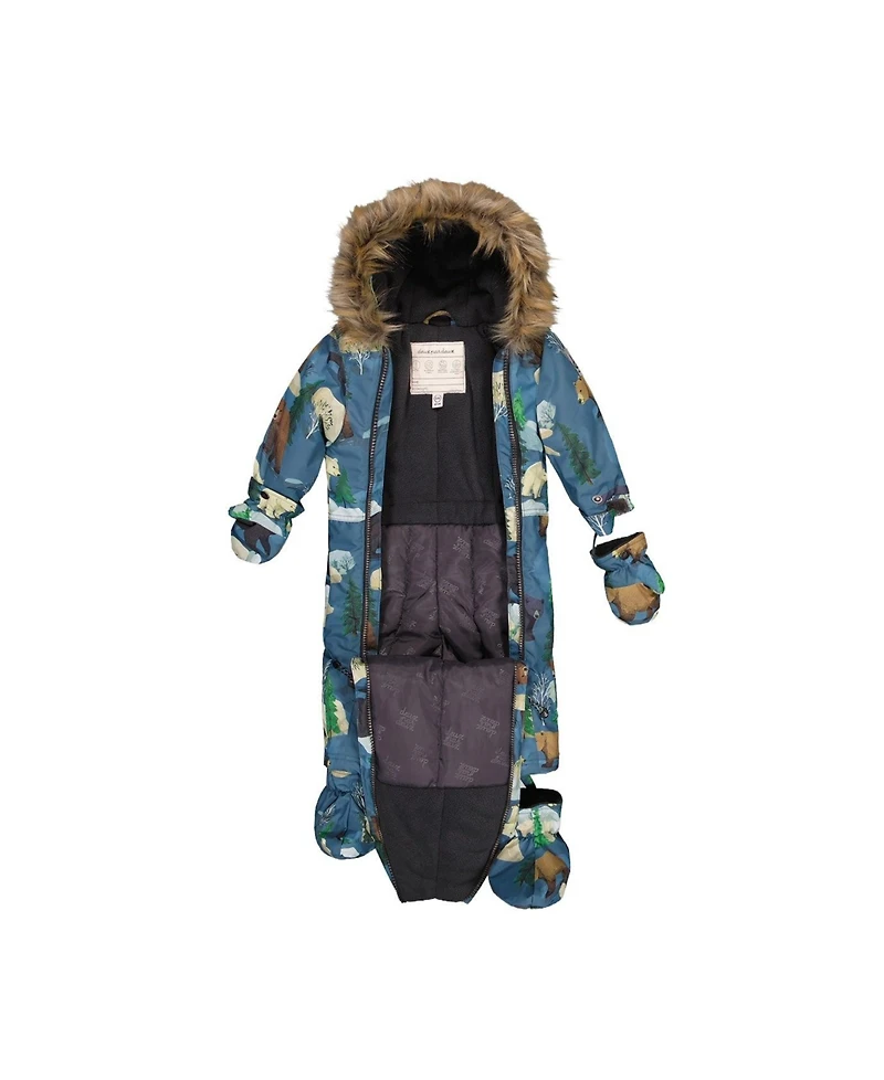 Deux par Baby Boy ( 6M to 24 M) One Piece Snowsuit Adapted for Car Seats Bear Print