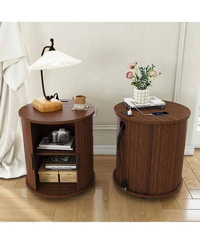 Streamdale Furniture Set of 2 Mid Century Modern Cylinder End Tables with Charging Station