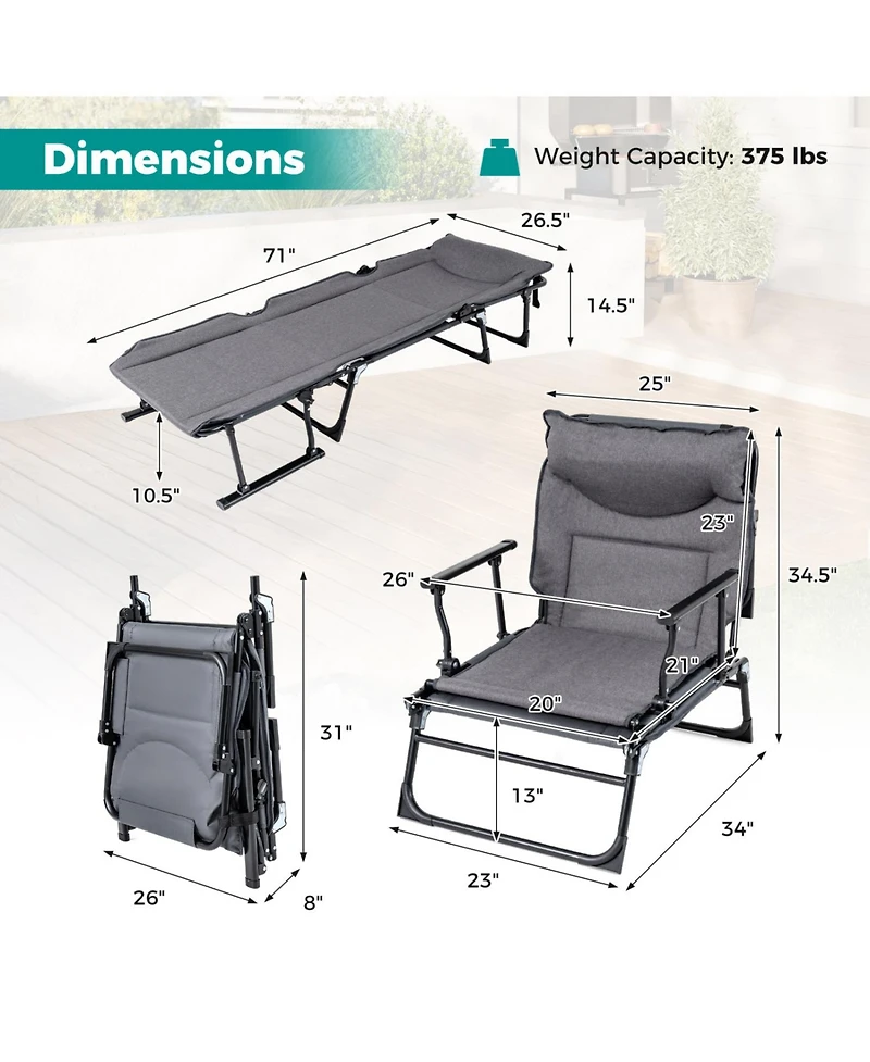 Mecale 3-in-1 Folding Camping Cot Convertible Single Sofa Chair, 375-lb Cap