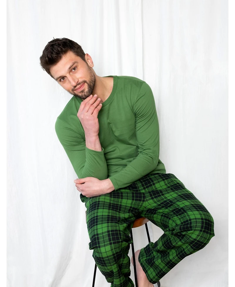 Leveret Men's Two piece Cotton Top and Flannel Pants Pajama Set