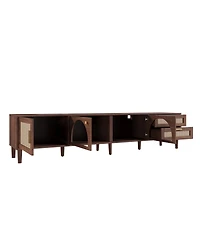 Streamdale Furniture 86'' Tv Stand with Led Lights 2 Drawers and Glass Storage for Living Room