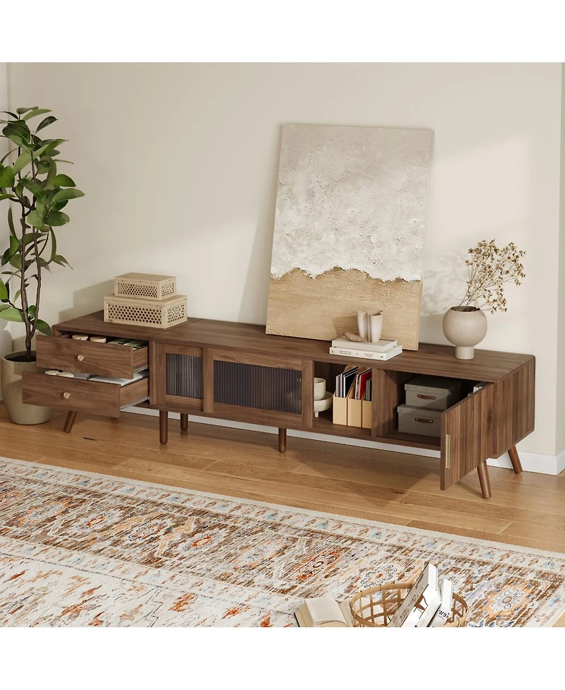 Streamdale Furniture 76" Modern Minimal Glass-Door Tv Stand for TVs up to 85