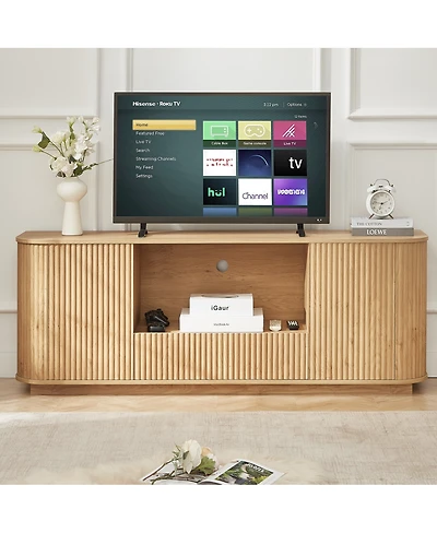 Streamdale Furniture 64-Inch Wavy Wooden Tv Stand and Storage Cabinet
