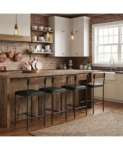 homfan Bar Height 3-Piece Pub Table and 2 Stools Set with Storage Shelf for Kitchen Dining Room, Vintage