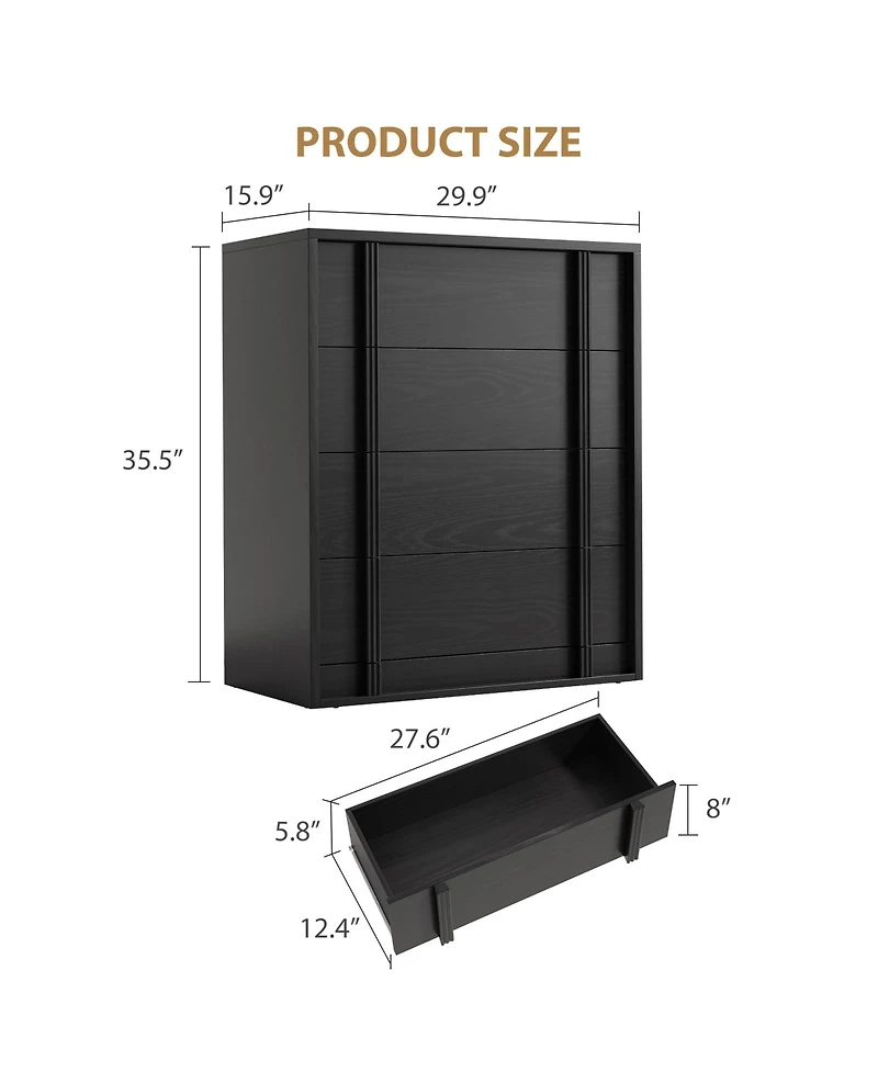homfan with 4 Drawers for Bedroom, Modern Bedside Table Vertical Handle, Wooden Storage Cabinet Side Living Room Entryway Dorm