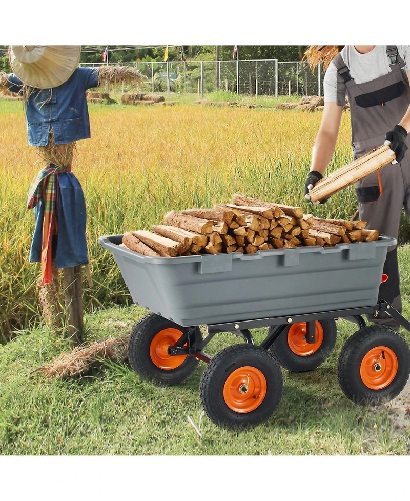 Mecale Garden Dump Cart, Poly Bed with Steel Frame, 6.48 Cube Feet., Dual-Function Handle, 1200 lb Load, 13" Wheels