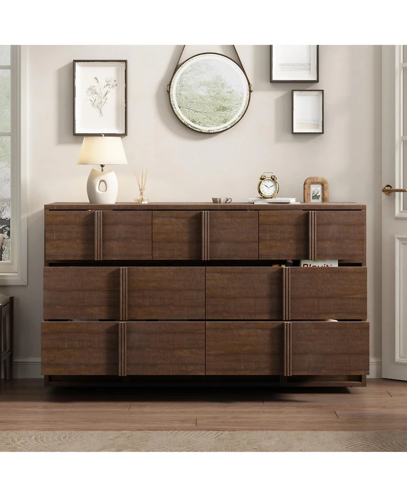 homfan 54 Inch Tv Stand with 7 Drawers, Wood Media Console with Elegant Pulls, Modern Entertainment Center for Living Room, Bedroom