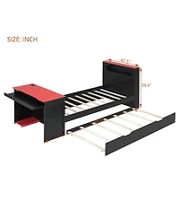 Streamdale Furniture Wood Daybed with Trundle, Desk, Led light and Usb