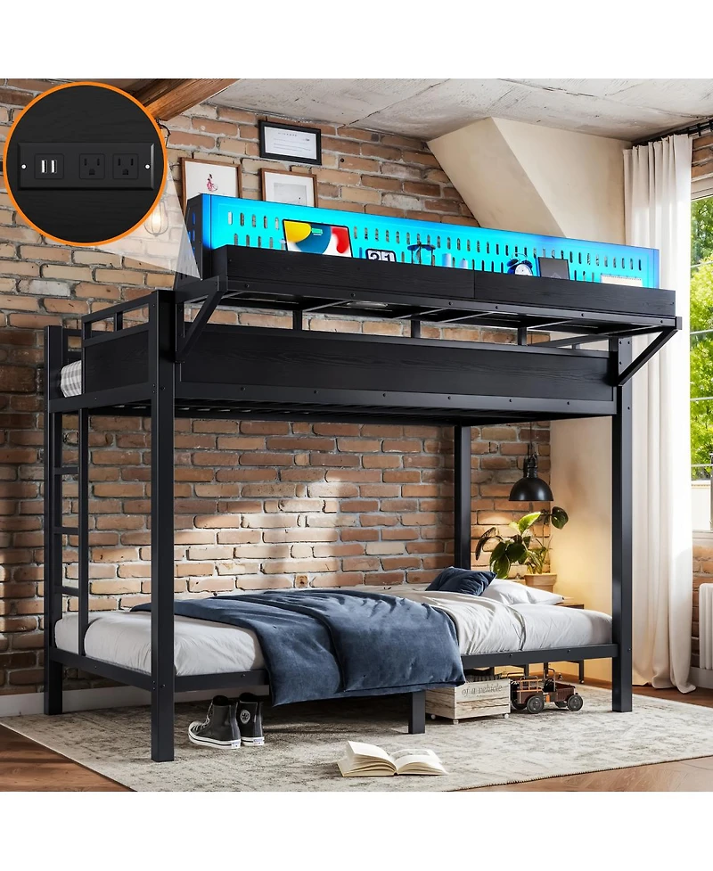Streamdale FurnitureTwin Xl/Twin Xl Metal Bunk Bed with Storage Usb and Led Lights