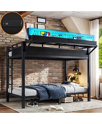 Streamdale FurnitureTwin Xl/Twin Xl Metal Bunk Bed with Storage Usb and Led Lights
