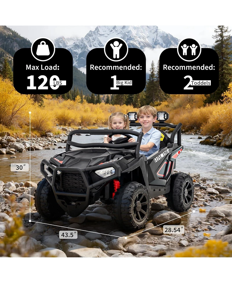 homfan 2-Seater Electric Utv Ride-On Truck with Remote Control, Led Lights & 4-Wheel Suspension, 120 lb Capacity, Ages 2+